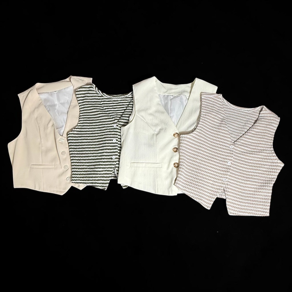 Lot of 4 Womens Vests Tailored Waistcoats and Striped Knit Button Front Tops M